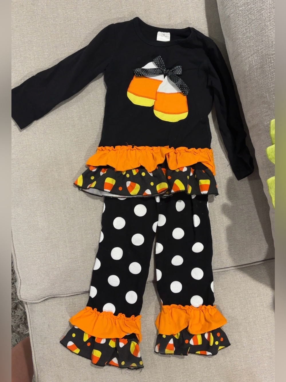 Girls Black & Orange Candy Corn Ruffle Halloween Set